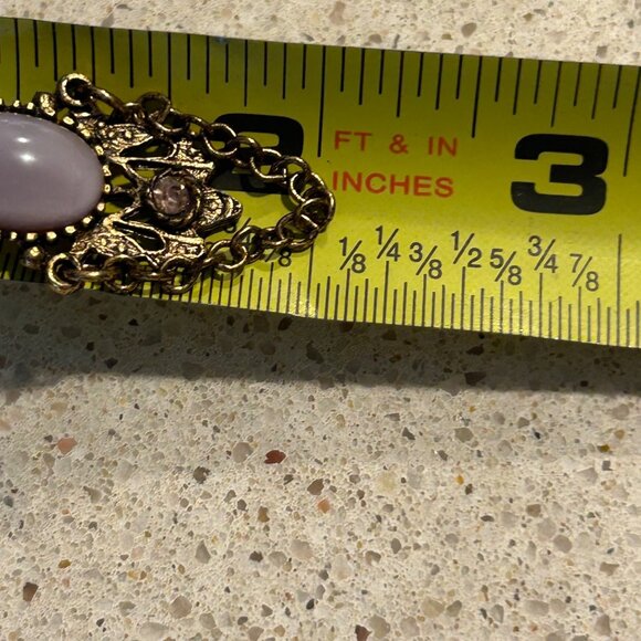 Vintage Gold Tone Drop Earrings Lavender Cabochons & Chain Dangles Elegant Retro - Picture 12 of 15